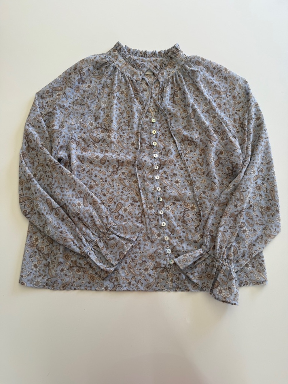 Dress forum-Romantic-Blue-Paisley-Blouse-Ruffle-V neck-Size S